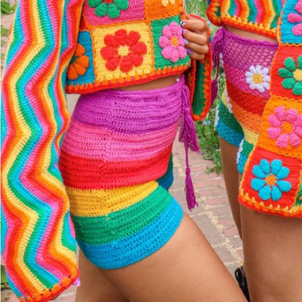 Shop Fluffy Rainbow Crochet Shorts S